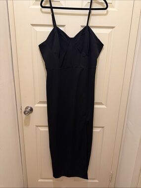 Inspired Hearts Black Midi Slip Dress with Spaghetti Straps